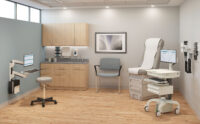 Exam room featuring Vertical Wall Track System and Medical Cart.
